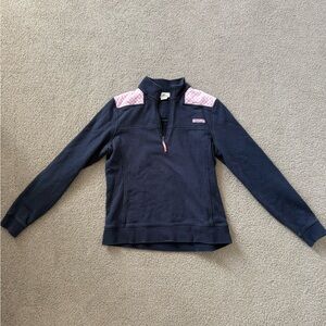 Vineyard Vines Navy Blue Quarter Zip with Pink Gingham